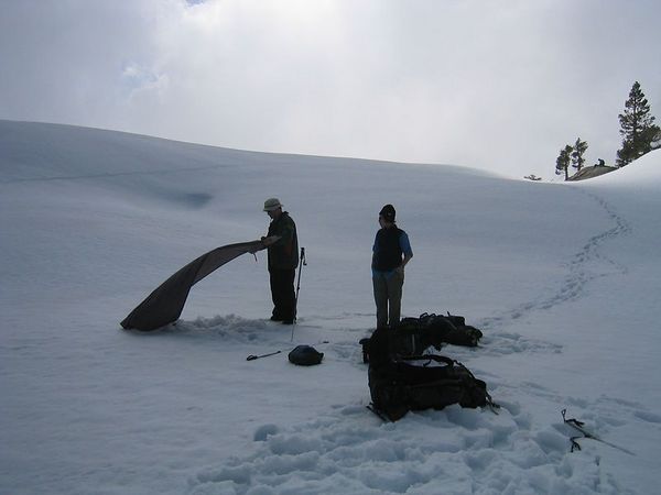 Steve the mountain man assembling tent